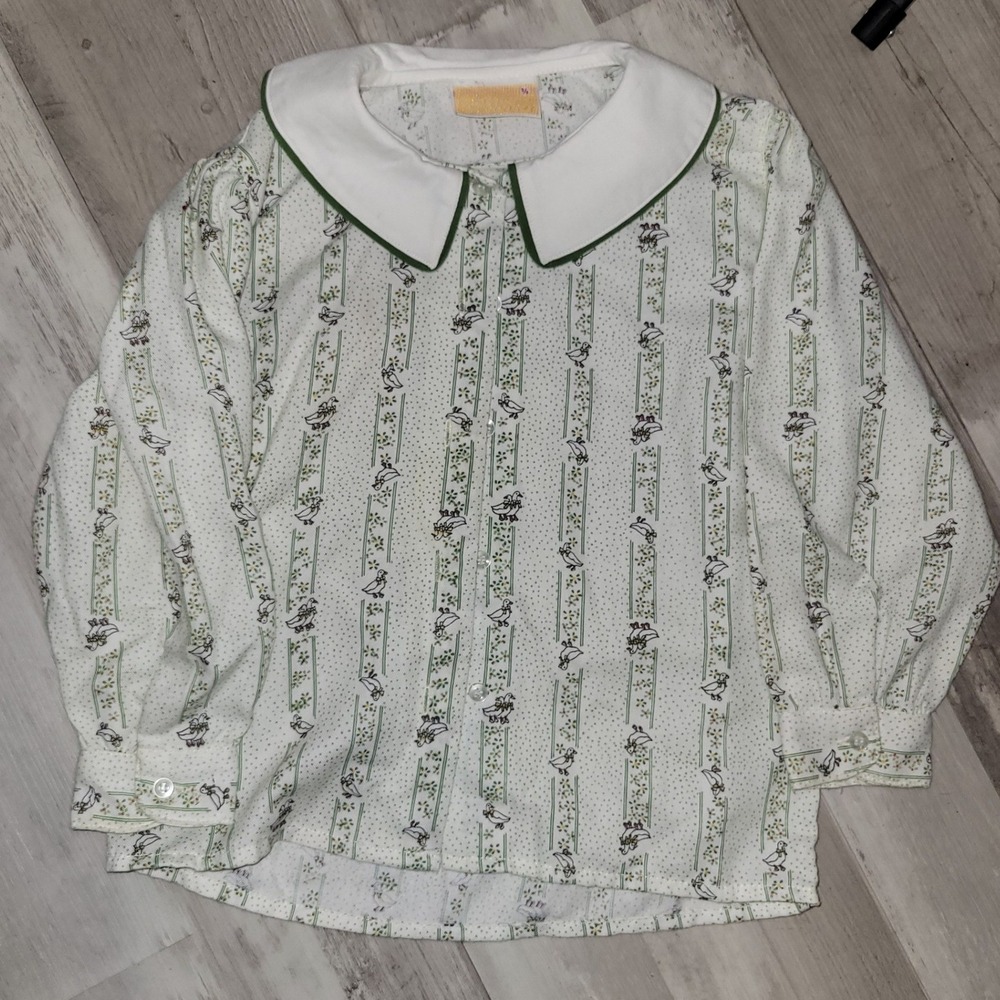 Games and Sport Kids Vintage Style Duck Floral Print Peter Pan Collar Blouse 2/3